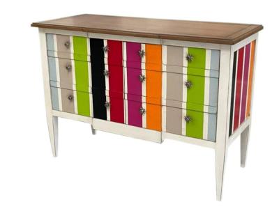 Commode ALICE  de style  Classique Chic / Multi-rayures multicolores