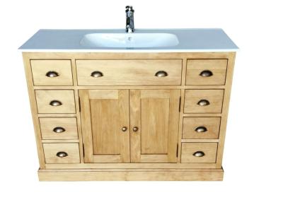 Meuble salle de Bain en Pin massif Shaker 8 Tiroirs Miel | 121 cm